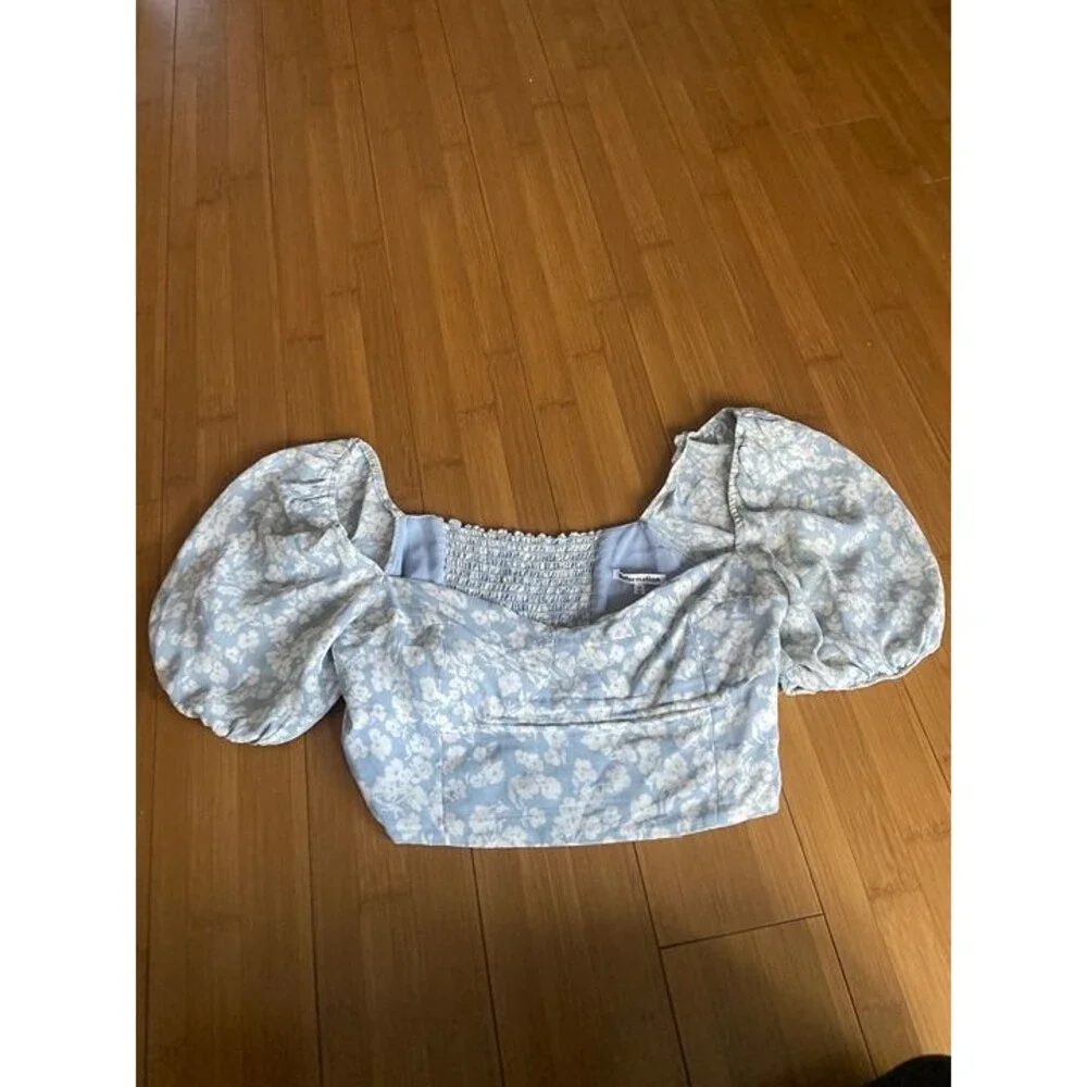 Reformation Blouse Sinead Crop Top Puff Sleeve in Blue Floral 12